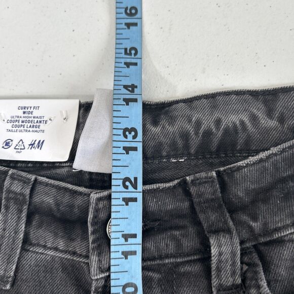 HM Denim Jeans Womens 6 Charcoal Curvy‎ Fit Wide Couple Large Baggy Y2K 90s - Picture 6 of 7